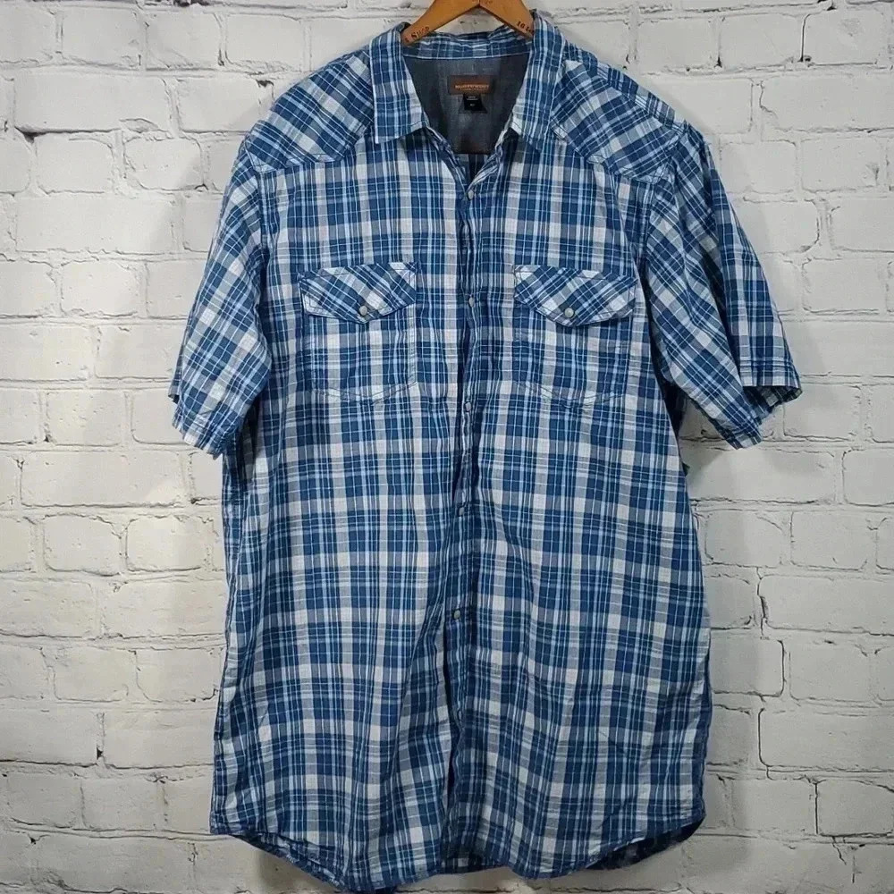 Northwest Territory Western Plaid Short Sleeve Pearl Snap Shirt Mens Size XLT